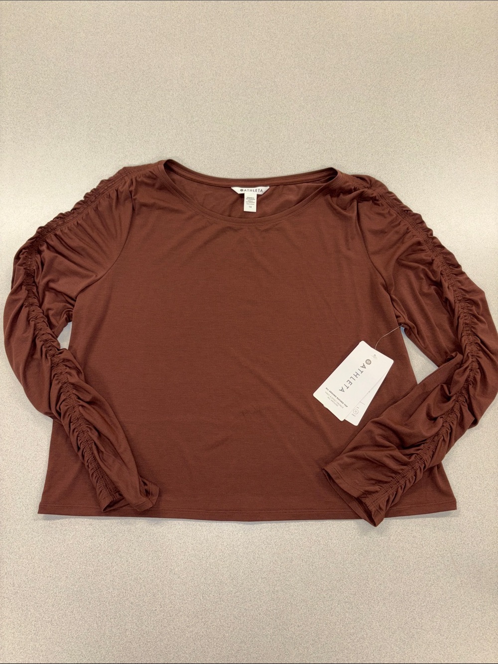 NWT! Athleta Brown All Around Ruched Sleeve Long-Sleeve Tee Size 1X